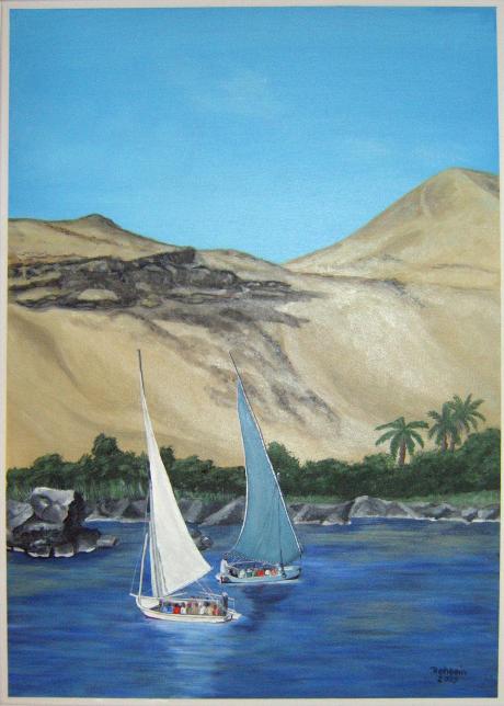 Nil bei Assuan - Acryl auf Leinwand, 50x70 cm