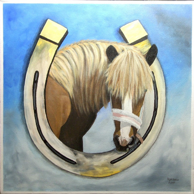 Pferd mit Hufeisen - Acryl auf Leinwand, 50x50 cm, Auftragsarbeit