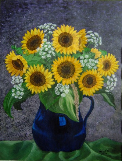 Sonnenblumen, Acryl auf Struckturpapier 35x48 cm